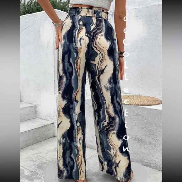 Boho Water Color Abstract Print High Waist Palazzo Pants - Picture 5 of 6